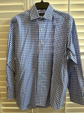 Club Room Blue and White Gingham Dress Shirt